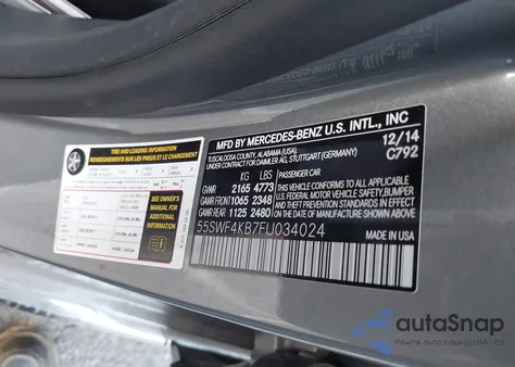 2015 Mercedes-Benz C 300 4Matic/Luxury 4Matic/Sport 4Matic из США, поврежденный, VIN 55SWF4KB7FU034024